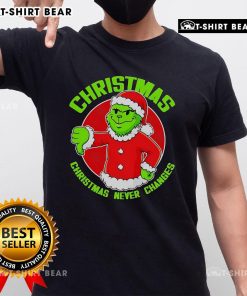Alt Text: Top Grinch Boy Christmas Never Changes T-Shirt featuring a playful Grinch design perfect for holiday celebrations.