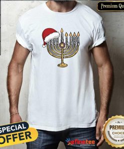 Top Happy Christmas Hanukkah Santa Hat Jewish Menorah T-Shirt