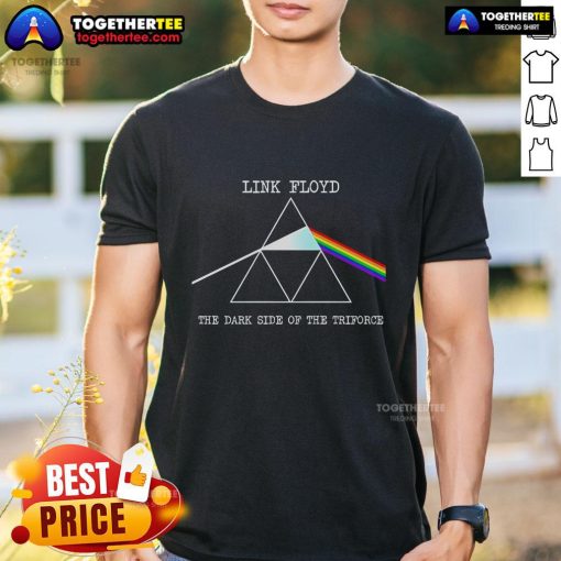Alt Text: Top Link Floyd The Dark Side Of The Triforce T-Shirt featuring iconic Zelda and Pink Floyd design elements.