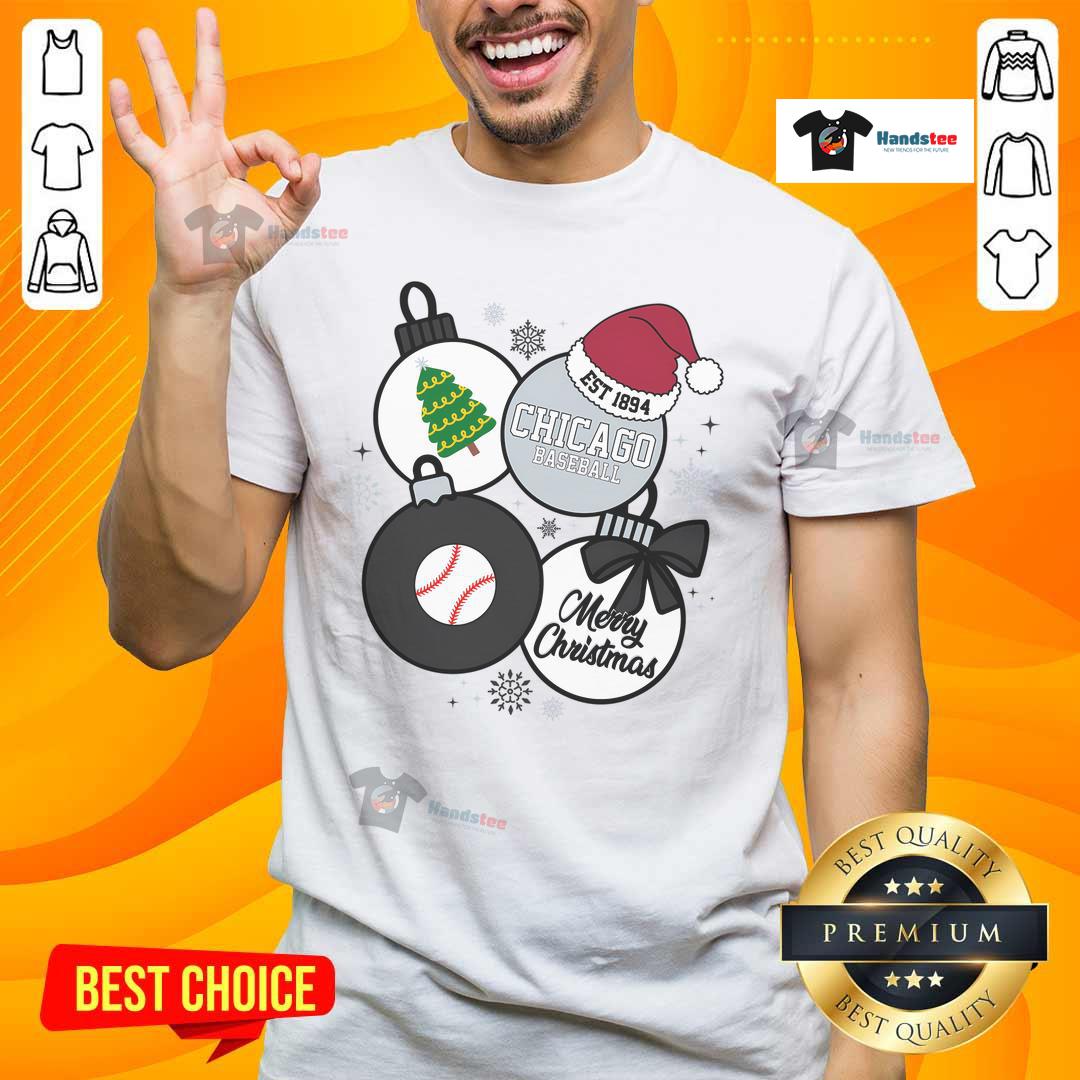 Top Merry Christmas Chicago Baseball Est 1894 T Shirt Alt Text: Top Merry Christmas Chicago Baseball Est 1894 T-Shirt featuring festive design for baseball fans this holiday season.