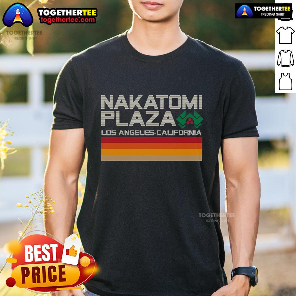 Top Nakatomi Plaza Los Angeles California Retro T Shirt Retro Nakatomi Plaza T-shirt featuring iconic Los Angeles skyline design, perfect for fans of classic films and vintage style.