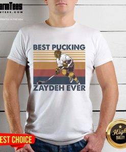 Funny hockey grandpa T-shirt featuring 'Awesome Best Pucking Zaydeh Ever' saying, perfect for proud hockey-loving grandfathers.