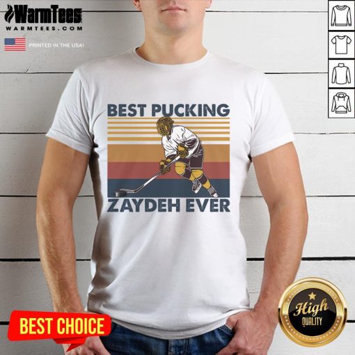 Funny hockey grandpa T-shirt featuring 'Awesome Best Pucking Zaydeh Ever' saying, perfect for proud hockey-loving grandfathers.