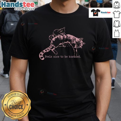 Alt Text: Cat Mom and Son wearing 'Good Feels Nice To Be Kneaded' T-Shirt with playful kitten design, perfect for cat lovers.