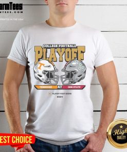 Official College Football Playoff 2025 T-shirt featuring Tennessee vs. Ohio State first round matchup design.