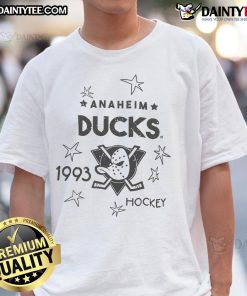 1993 Anaheim Ducks Logo Hockey T-Shirt featuring classic team emblem in vibrant colors, perfect for fans and collectors.