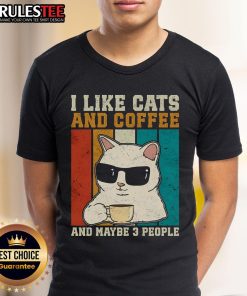 Vintage 'I Like Cats And Coffee And Maybe 3 People' T-Shirt featuring playful cat and coffee graphics, perfect for cat lovers.