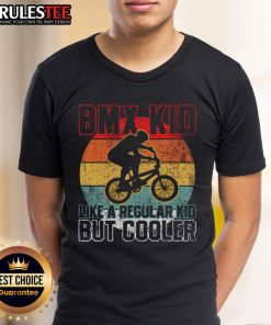 Awesome BMX kid in a vintage sunset t-shirt, showcasing a cool and stylish biking vibe. Perfect for BMX enthusiasts.