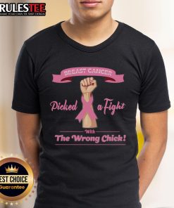 Awesome Breast Cancer Picked The Wrong Chick T-Shirt featuring a bold graphic design for breast cancer awareness.