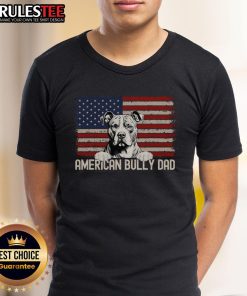 Awesome Dog Dad Ever T-Shirt featuring an American Flag design and an American Bully, perfect for proud dog dads.