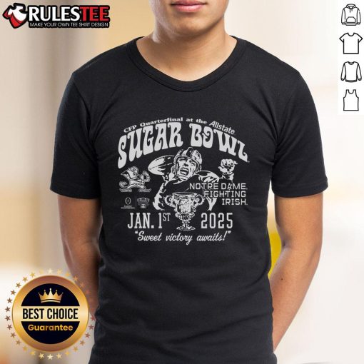 Awesome Fighting Irish Sugar Bowl 2025 CFP Retro T-Shirt featuring vintage design and team colors for Notre Dame fans.
