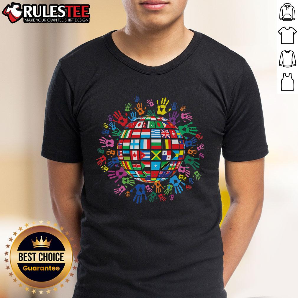 Awesome Flags Of The World With Colorful Handprints T Shirt Awesome Flags Of The World T-Shirt featuring colorful handprints, perfect for showcasing global unity and creativity.