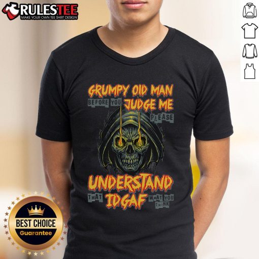 Awesome Grumpy Old Man T-Shirt featuring a bold 'Idgaf Skull' graphic, perfect for expressing a carefree attitude.