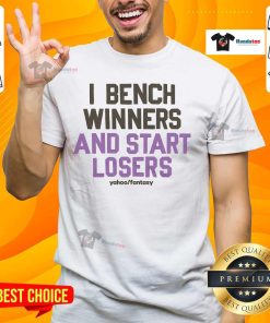Awesome I Bench Winners And Start Losers T-Shirt featuring bold text design, perfect for fitness enthusiasts and sports fans.