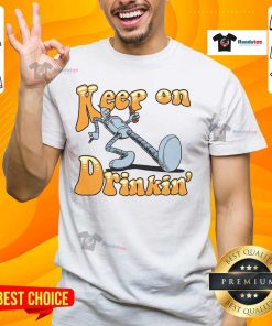 Alt Text: Awesome Keep On Drinkin' Bender Futurama T-Shirt featuring a colorful design of Bender with a drink.