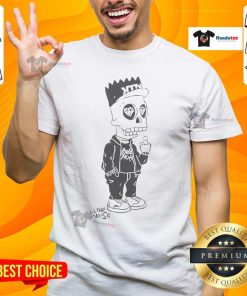 Awesome Kill The Noise Bart Simpson skeleton middle finger T-shirt featuring a playful design of Bart in a rebellious pose.