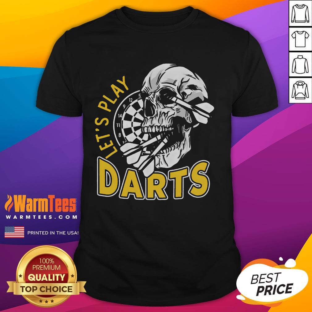 Awesome Lets Play Darts Skull Dartboard Arrow Dart Player T Shirt Awesome Let's Play Darts skull design on dartboard T-shirt, perfect for dart players and enthusiasts.