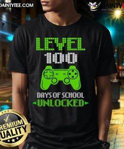 Awesome Level 100 Days Of School Unlocked T-Shirt design celebrating 100th day of school with playful controller graphics.