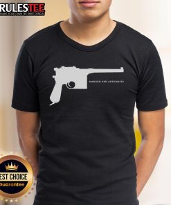 Alt Text: Awesome Mauser C96 Automatic WW1 German pistol gun T-shirt featuring a vintage design for firearm enthusiasts.
