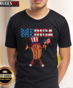Awesome Merica Hot Dog T-Shirt featuring the USA flag design, perfect for patriotic celebrations and summer BBQs.