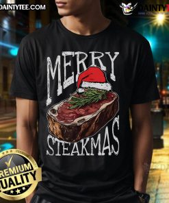 Awesome Merry Steakmas Christmas T-Shirt featuring festive steak graphics and holiday cheer for food lovers.