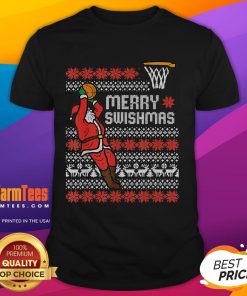 Awesome Merry Swishmas Ugly Christmas Basketball Pajamas T-Shirt featuring festive graphics and holiday cheer for basketball fans.