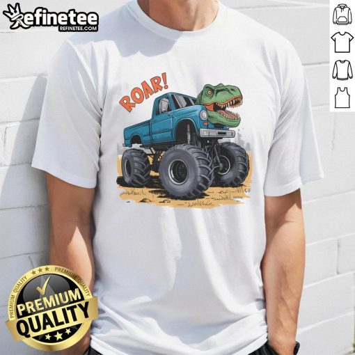 Awesome Monster Truck Dino Trex Dinosaur T-Shirt featuring a vibrant dino design with a monster truck theme.