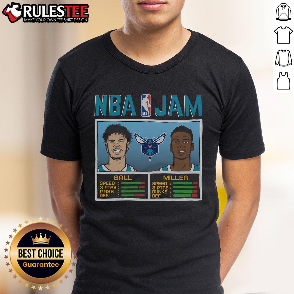 Awesome Nba Jam Hornets Ball And Miller T Shirt Awesome NBA Jam Hornets Ball and Miller T-shirt featuring vibrant graphics and a classic design for basketball fans.