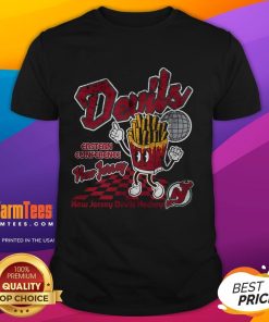 Awesome New Jersey Devils Disco Fries T-Shirt featuring vibrant team colors and a fun graphic design.