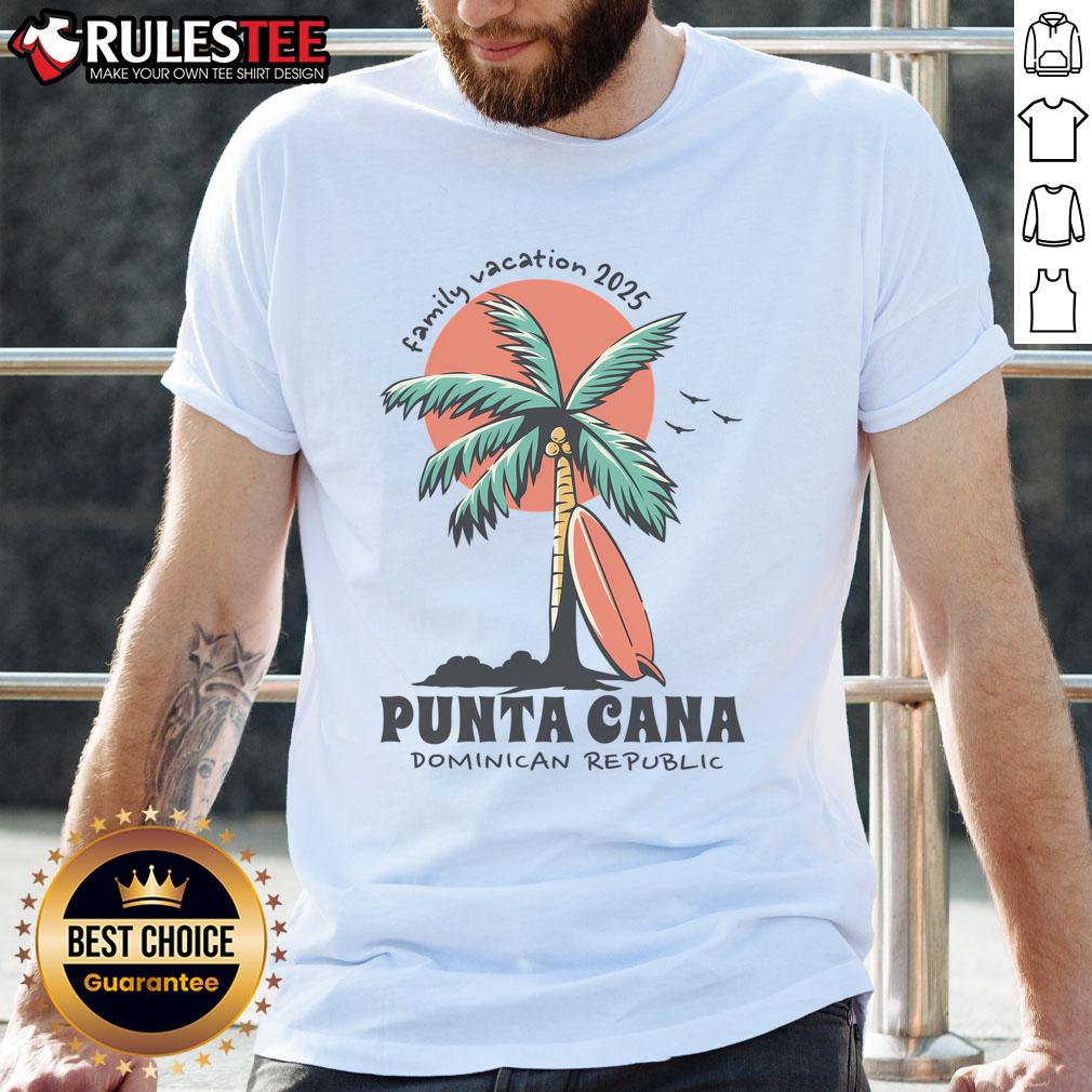 Awesome Punta Cana Family Vacation 2025 Matching Dominican Republic T Shirt Family in matching Dominican Republic T-shirts enjoying their Awesome Punta Cana vacation 2025 on the beach.