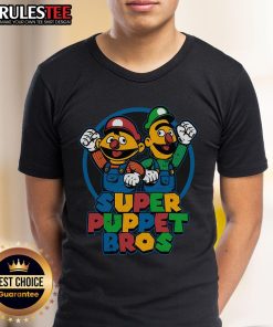 Awesome Puppet Bros Game Super Mario T-Shirt featuring vibrant graphics of Mario and friends in action.