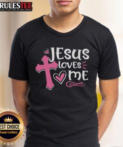 Alt Text: Awesome Religious Jesus' Love T-Shirt featuring 'Jesus Loves Me' design for Christians, perfect for faith-inspired fashion.