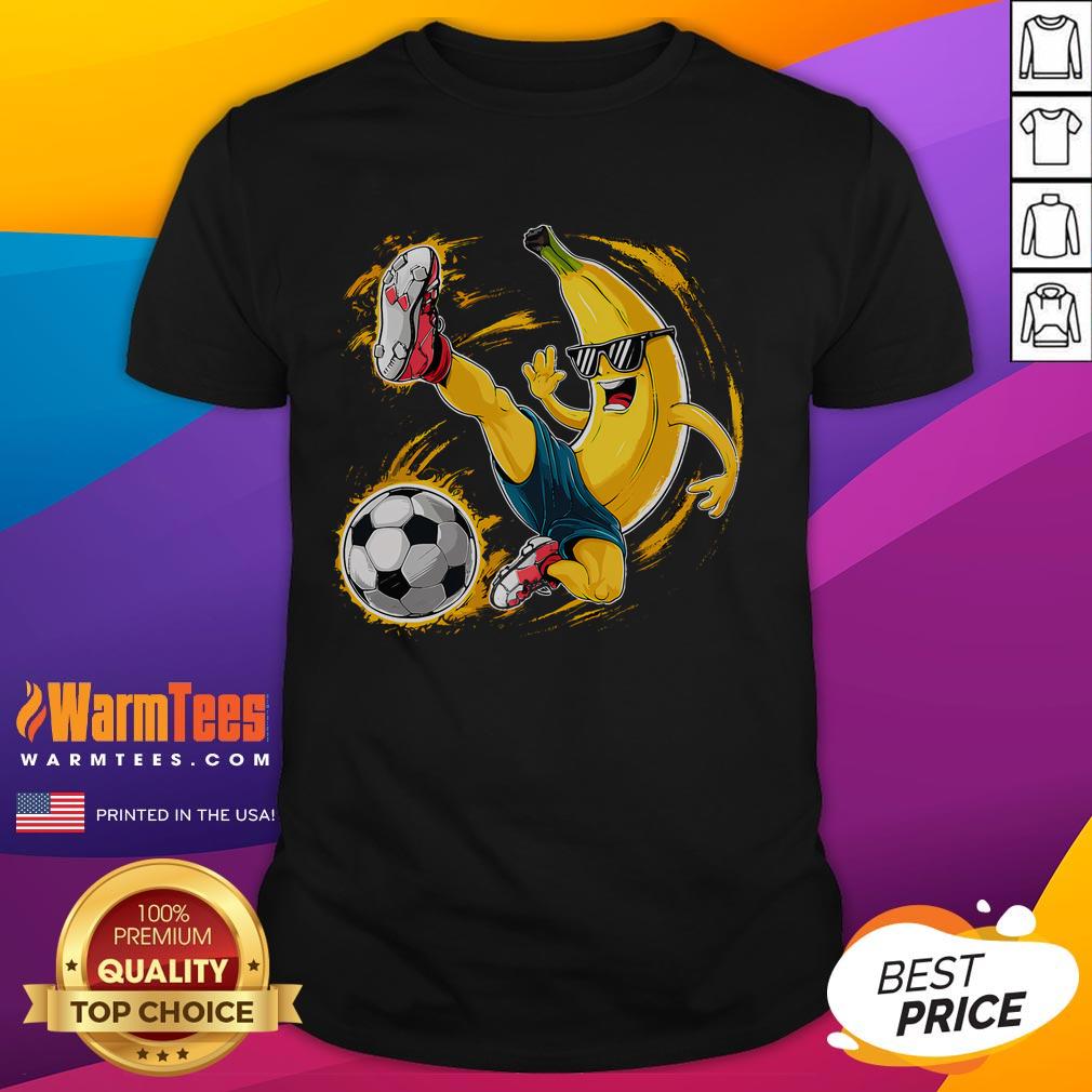 Awesome Sport Banana Football Player Fruit Cute Banana Soccer Player T Shirt Cute banana soccer player wearing a T-shirt, showcasing an awesome sport banana football player design perfect for fans.