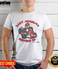 Awesome Super Mario Kart Academy Driver's Ed Est 1992 T-Shirt featuring vibrant graphics and a retro design.