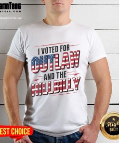 Awesome Trump Vance 2024 t-shirt featuring 'I Voted For The Outlaw And The Hillbilly' design in bold letters.