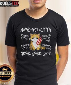 Alt Text: Cute angry cat graphic on a moody annoyed kitty T-shirt, perfect for cat lovers and quirky fashion enthusiasts.
