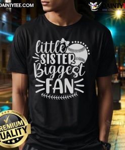 Alt Text: Cute baseball t-shirt for little sisters, featuring 'Biggest Fan' design, perfect for young fans supporting their siblings.