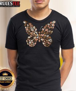 Adorable butterfly wing coffee T-shirt featuring vibrant colors and a playful design, perfect for nature lovers.