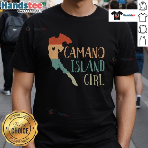 Retro vintage T-shirt featuring a cute Cao Island map design in a love heart shape, perfect for island lovers.