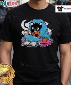 Cute cat books cozy T-shirt design featuring adorable cats reading books in a warm, inviting setting.