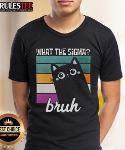 Alt Text: Cute cat wearing a What The Sigma Bruh funny meme T-shirt, perfect for meme lovers and cat enthusiasts.