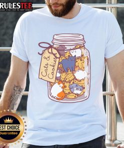 Cute Cats and Cookies Jar T-Shirt featuring playful kittens and a colorful cookie jar design, perfect for cat lovers.