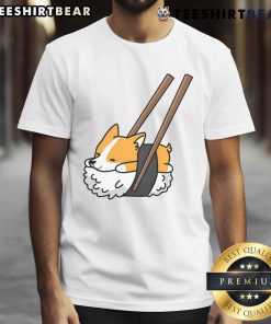 Cute Corgi Sushi Dog T-Shirt featuring an adorable corgi surrounded by sushi rolls, perfect for pet lovers.