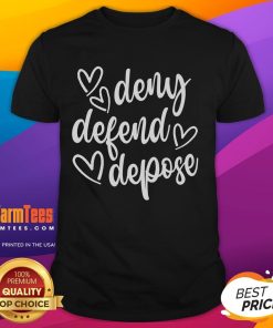 Alt Text: Cute Deny Defend Depose Heart T-Shirt featuring a playful heart design, perfect for casual outfits and expressing love.