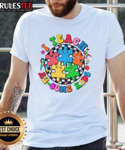 Alt Text: Cute I Teach Ausome Autism Awareness T-Shirt featuring vibrant colors and a playful design promoting autism support.