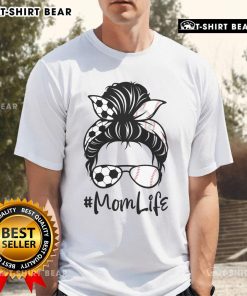 Alt Text: Cute Mom Life Soccer Messy Bun Baseball Hair Mother T-Shirt featuring a stylish design perfect for active moms.