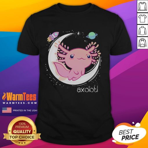 Alt Text: Cute Space Axolotl in pastel goth style on a Japan anime comic T-shirt, perfect for kawaii fashion lovers.