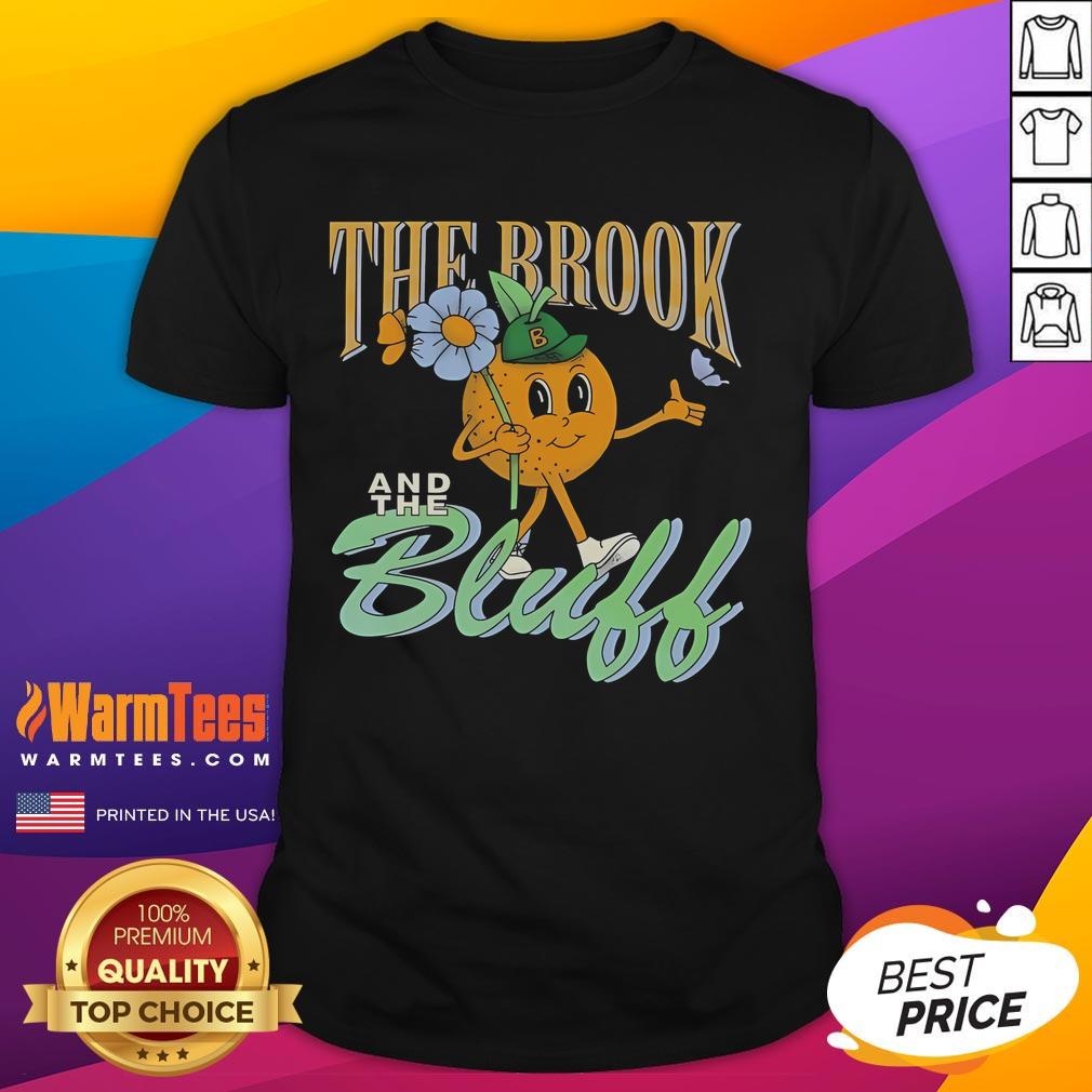 Cute The Brook & The Bluff Tangerine Mascot T Shirt Alt Text: Cute tangerine mascot t-shirt featuring The Brook & The Bluff logo, perfect for fans of the band and stylish apparel.