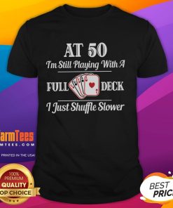 Funny 50th birthday gift t-shirt featuring playful card designs for a fun-loving 50-year-old celebrating their milestone.