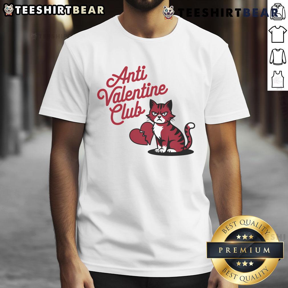 Funny Anti Valentine Club Lonely Loner Cat T Shirt Funny Anti Valentine Club T-Shirt featuring a lonely cat, perfect for cat lovers celebrating solitude on Valentine's Day.